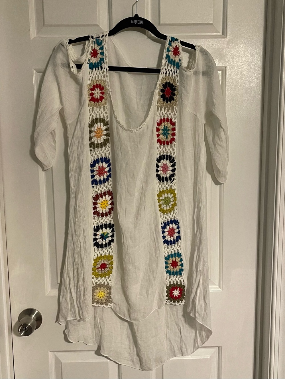 White Crochet-Trim Boho Tunic Top - Women